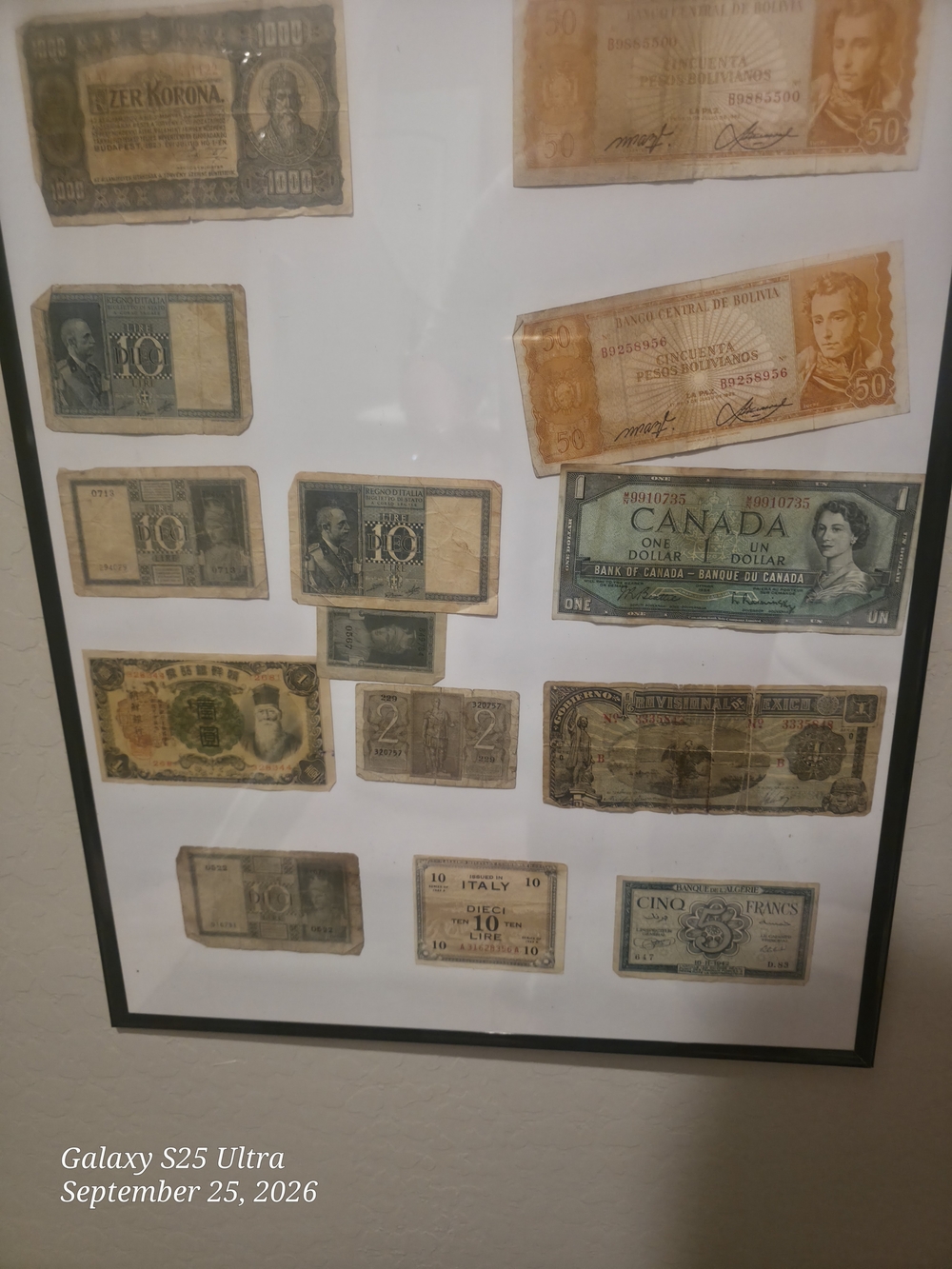 Framed Vintage World Banknote Collage - Multi Color